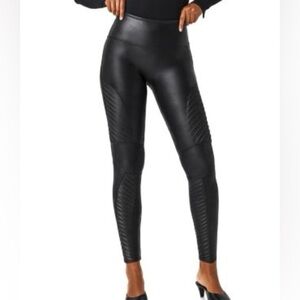 Spanx Faux Leather Black Moto Leggings Size S